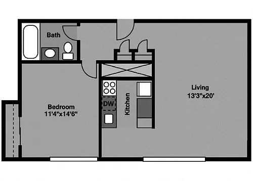 Floor plan 1 Bed | 1 Bath - A1A