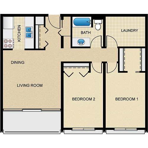 Floor plan 2BD 1BTH A