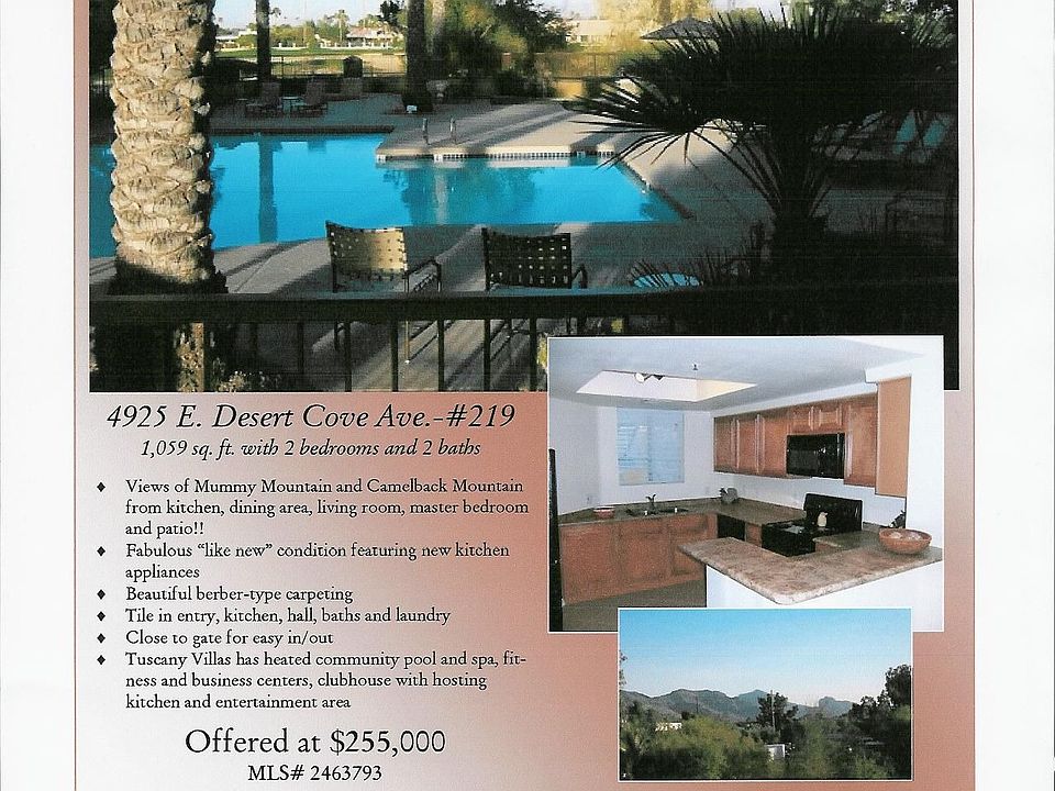 Pool, kitchen, and view from balcony