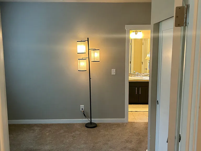 View from bedroom front door into bathroom