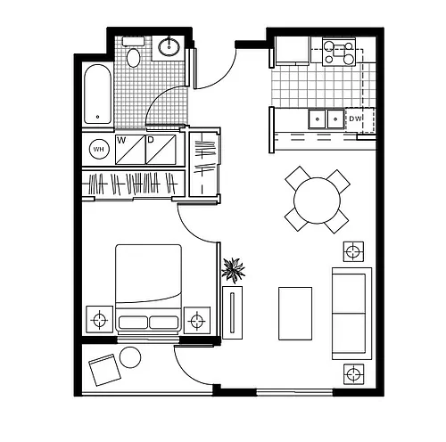 Floor plan 1 Bedroom 1 Bath Apartment