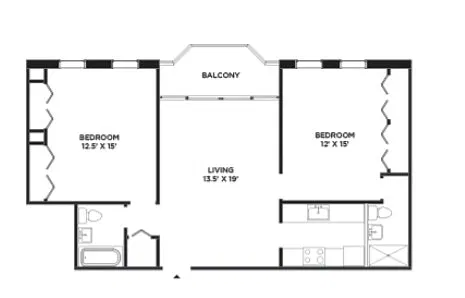 Floor plan Crown Court- 2 BD 2 BA