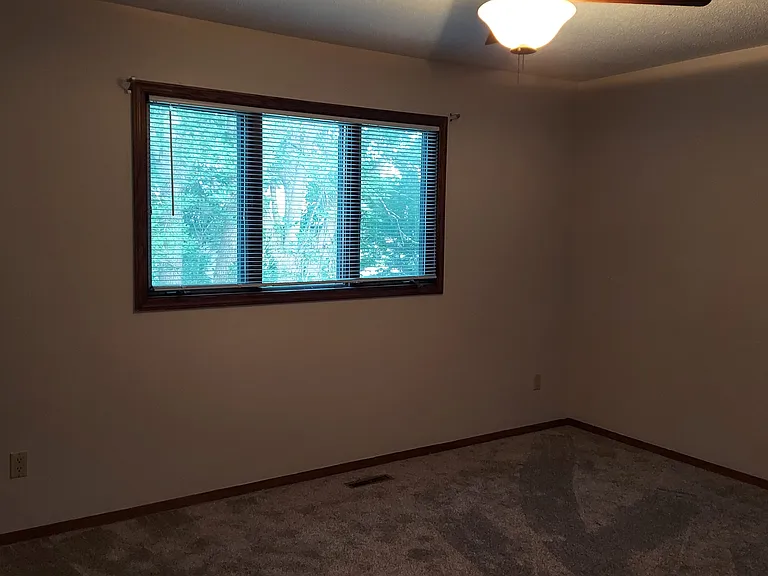Large window looking over the backyard.