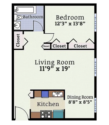 Floor plan 1 Bedroom 1 Bath