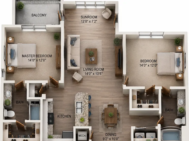 2 bed 2 bath floor plan