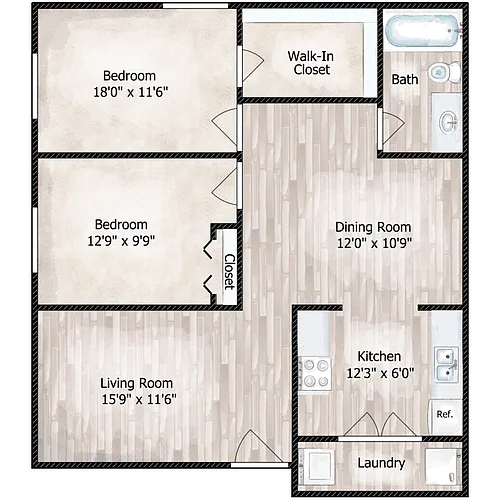 Floor plan 2 Bed 1 Bath