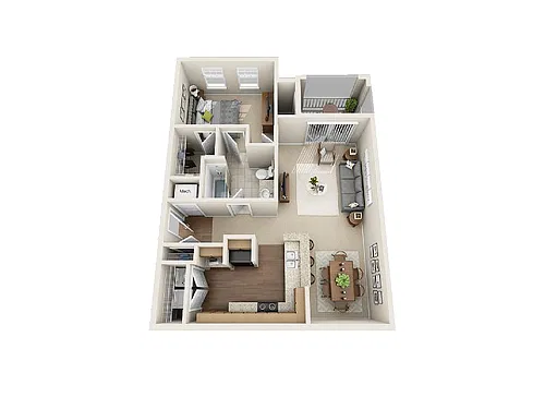 Floor plan 1 Bed, 1 Bath A Upgraded (50% Income Restricted)