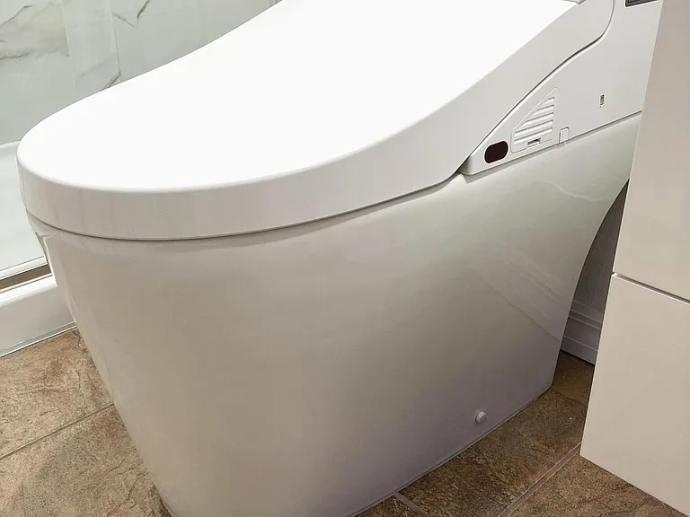 Automatic bidet which has its own remote control for adjusting temperatures and other settings.