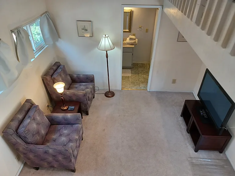 Main living area on 1st floor with entrance to bathroom