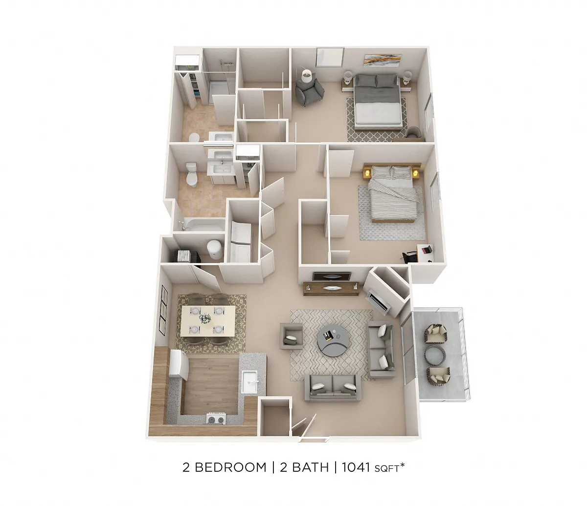 Floor plan Two Bedroom 2 Bath- 1041 sqft