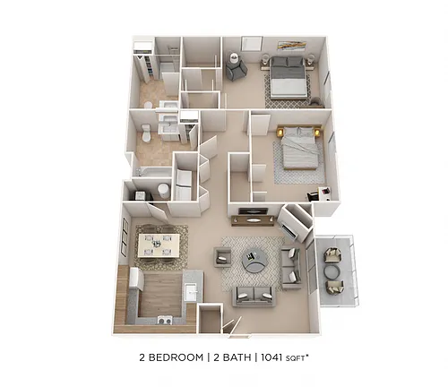 Floor plan Two Bedroom 2 Bath- 1041 sqft