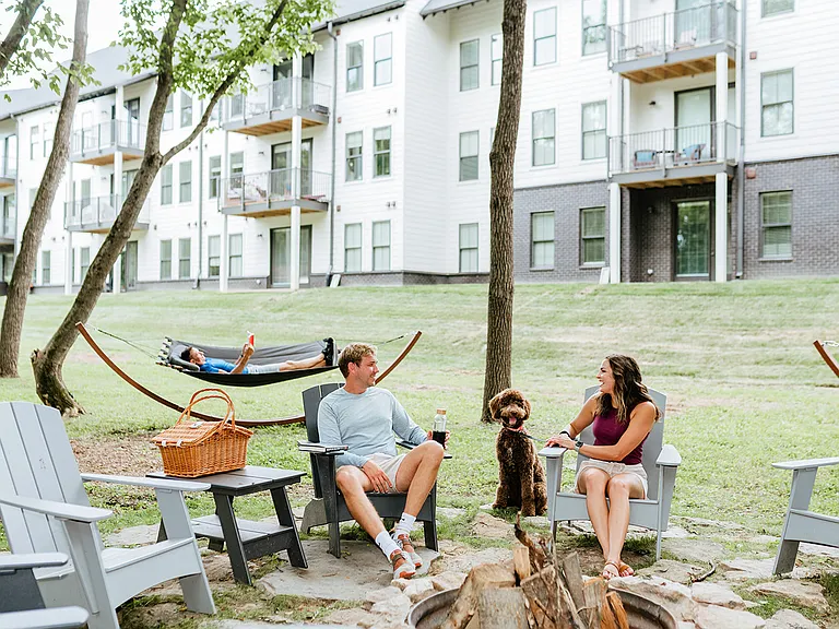 Creekside firepit and lounge space