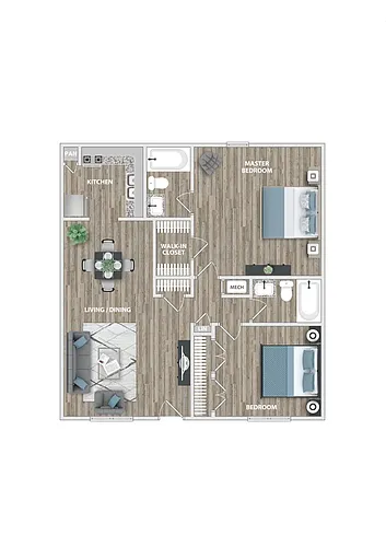 Floor plan B3 | 2 Bed | 2 Bath | Premium