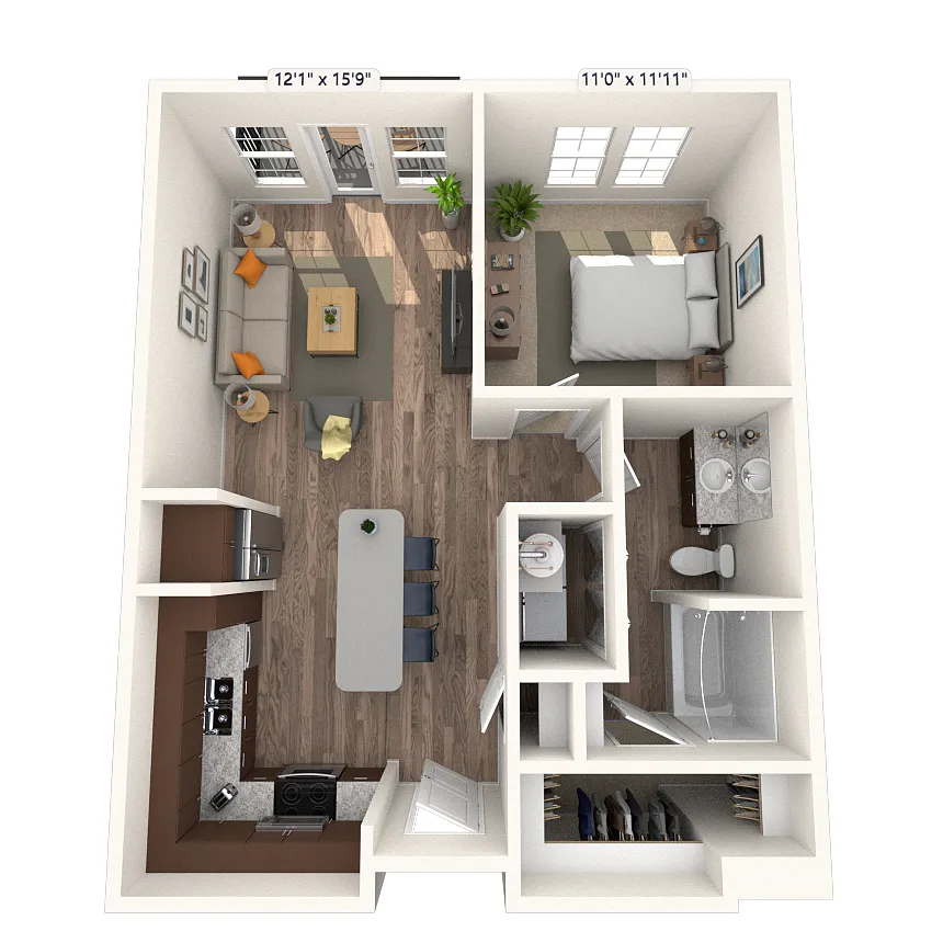 Floor plan Traditional 1x1 698-783 SF
