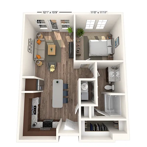 Floor plan Traditional 1x1 698-783 SF