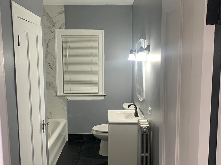 Zen Space.

Size: 12 x 6
Features: Porcelain tile, 24" Vanity, Beveled Med. Cab, Linen Closet