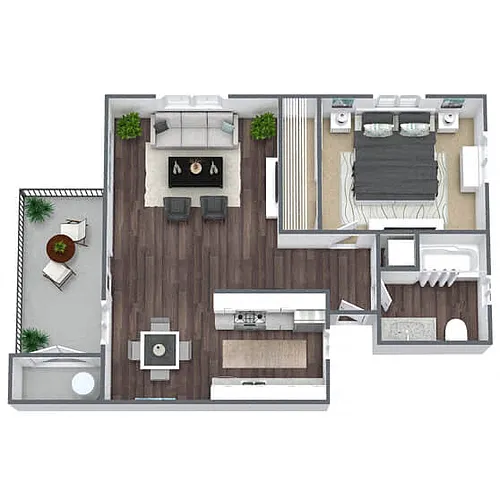 Floor plan A1: 1 Bed 1 Bath