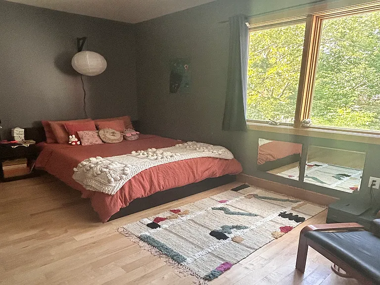 Third floor rear bedroom - hardwood floors, north-facing windows, ceiling fan, large walk-in closet/