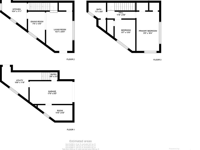 Private 3 story unit. Parking laundry and storage on the ground level, living and dining room and kitchen i=on 2nd level, 2 bedrooms and the bathroom on the top floor.