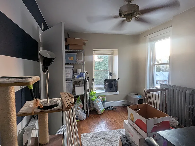 It was formerly my sons nursery and the stripes make it look longer than it is, also note window seat facing south