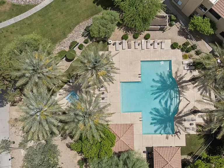 Different drone view of community pool