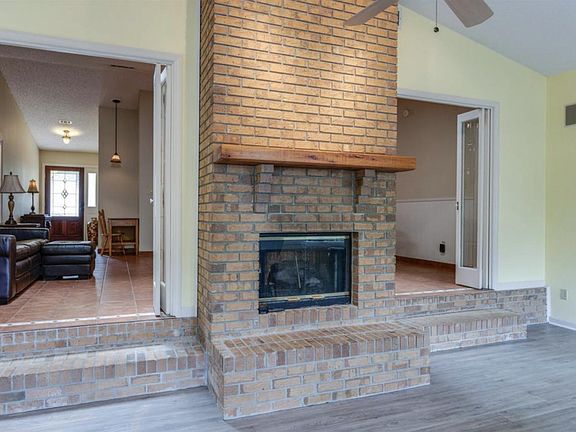 Gas fireplace in the sunroom