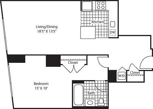 Floor plan One Bedroom AK FL 3-6