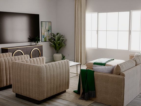 Virtually rendered great room of the Plan 7 at Villas in Buena Park.