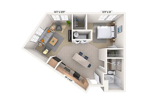 Floor plan Studio 0x1 714 SF