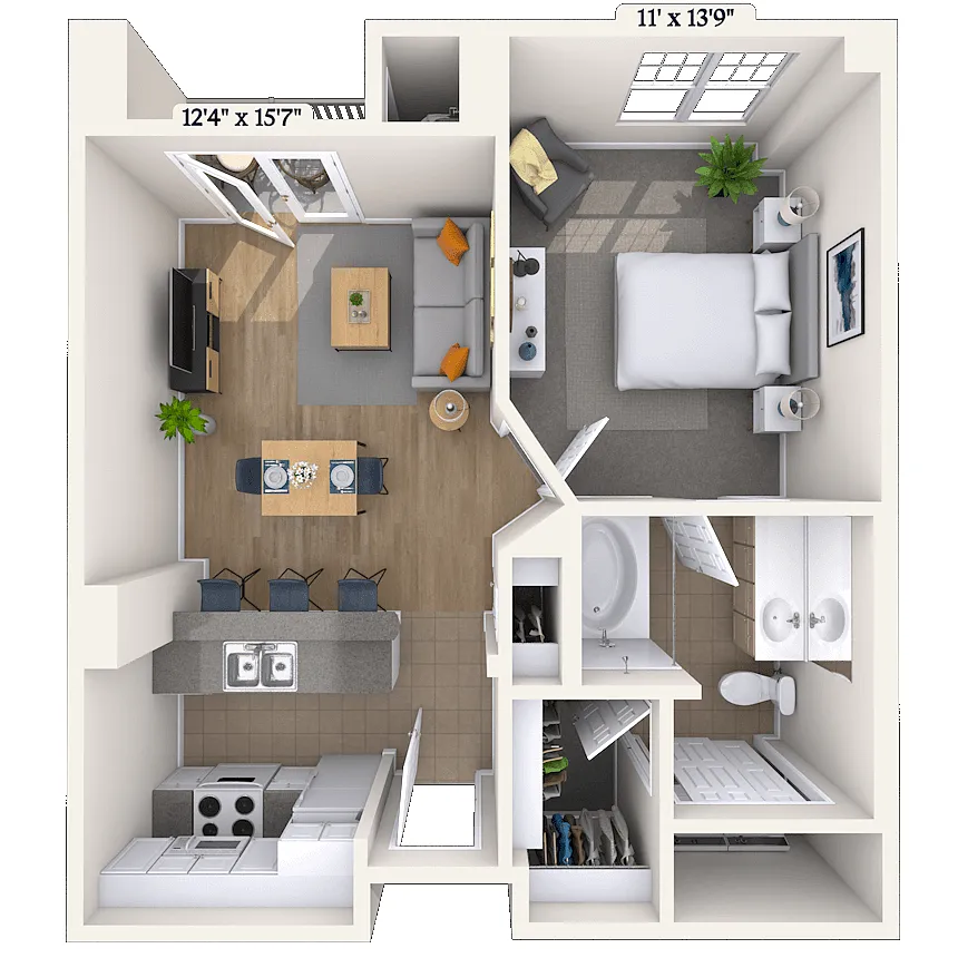 Floor plan Traditional 1x1 609-641 SF
