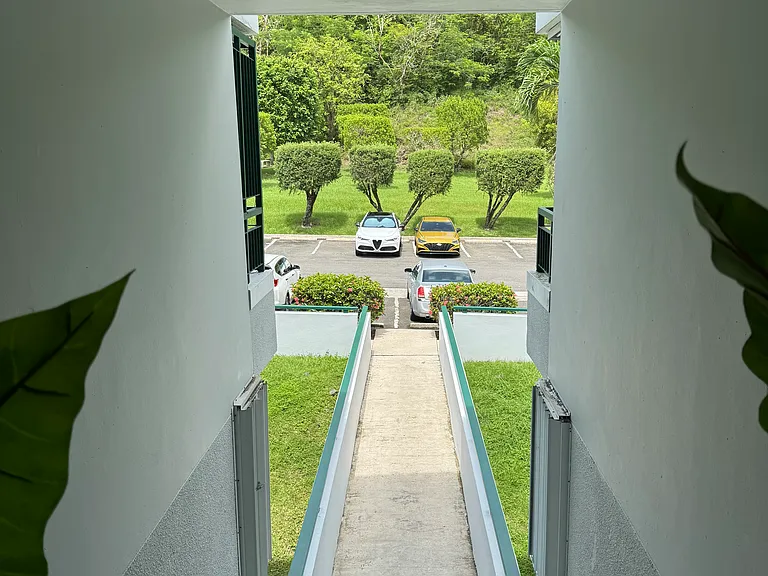 Walkway from parking to apartment entrance, only 1 flight of stairs