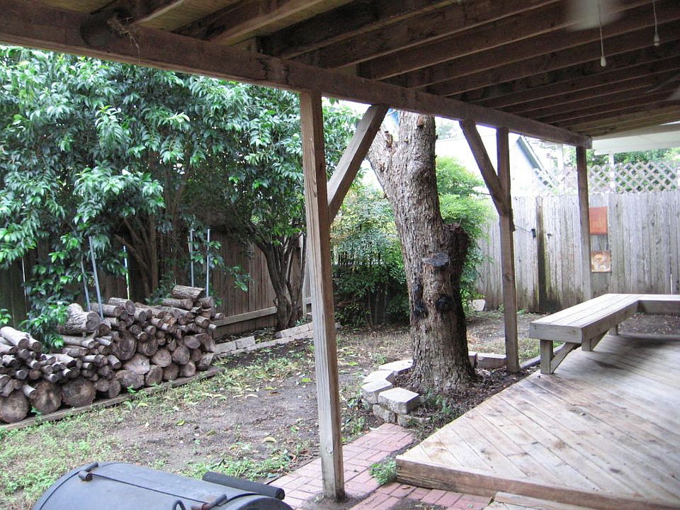 Backyard with covered deck