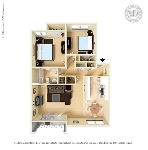 Floor plan Large 2 Bed 0.75 Bath