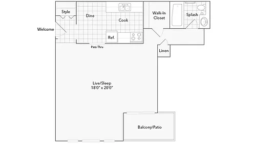 Floor plan Des Plaines South - Studio