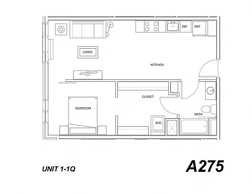 Floor plan One Bed One Bath Q