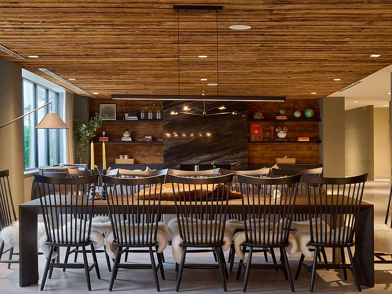 Large community gathering area with fireplace