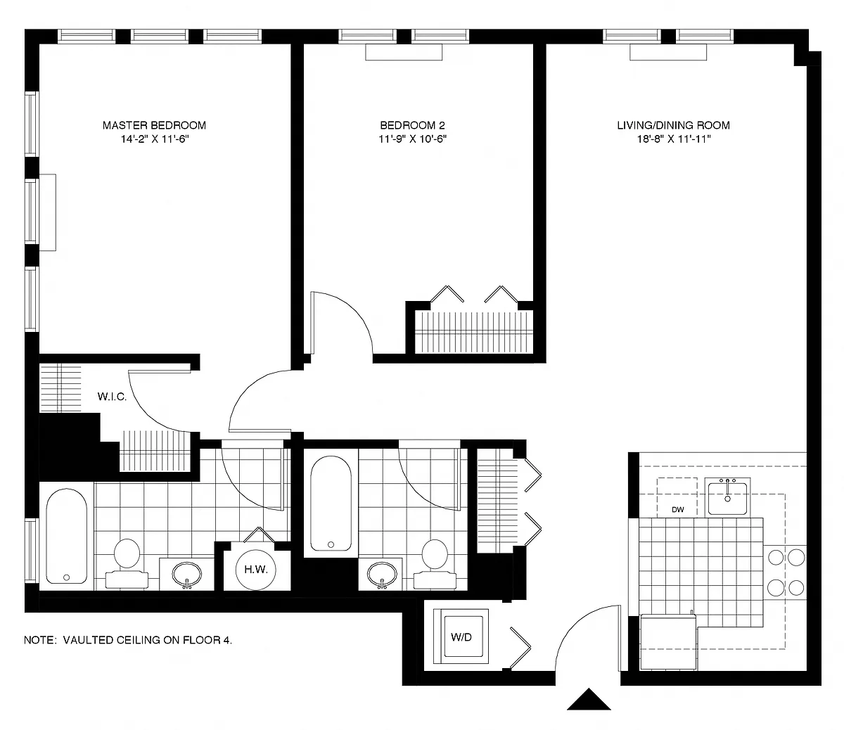 Floor plan P1 2BR 2BA (1092 SF)