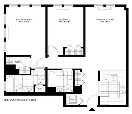 Floor plan P1 2BR 2BA (1092 SF)