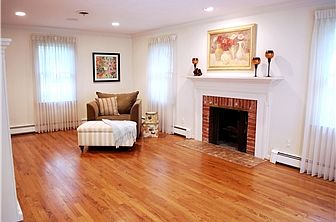 Wood-burning fireplace & recessed lights