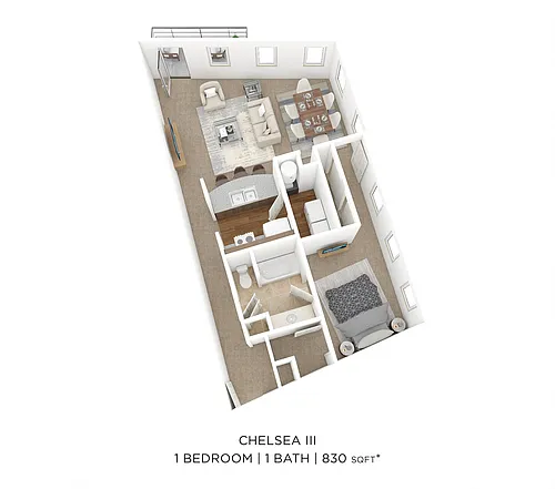 Floor plan One Bedroom - Chelsea III - 830 sqft