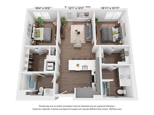 Floor plan 2 Bedroom, 2 Bath