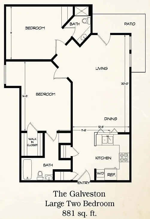 Floor plan 2 Bedroom - The Galveston