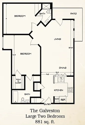 Floor plan 2 Bedroom - The Galveston