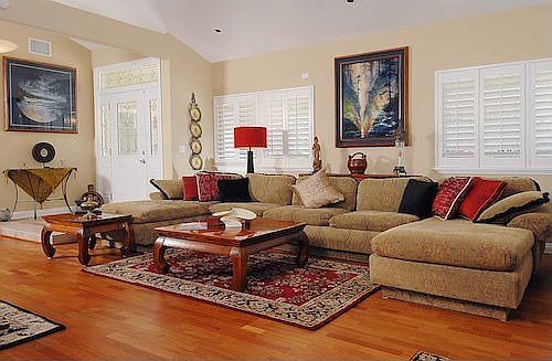 Vaulted Ceilings in this Bright and Open Living Room