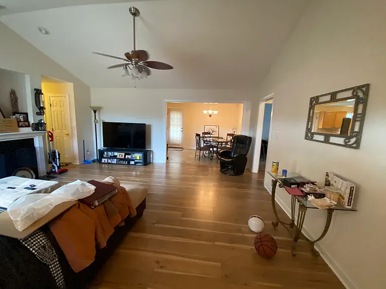 Living room looking into kitchen