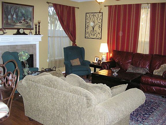 Den with gas-log fireplace