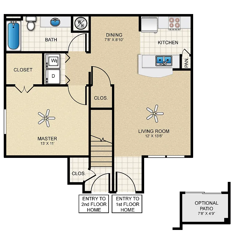 Floor plan 1 Bed, 1 Bath C (80% Income Restricted)