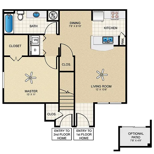 Floor plan 1 Bed, 1 Bath C (80% Income Restricted)