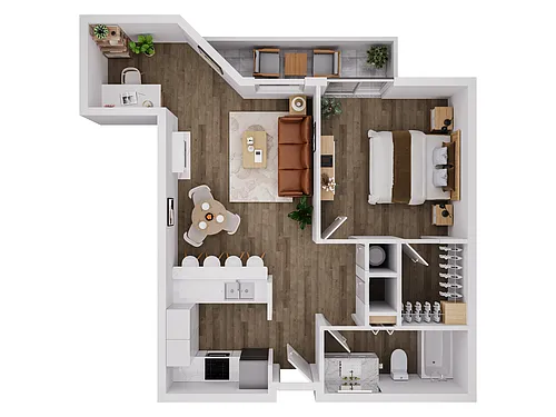Floor plan 1 Bed 1 Bath with Den