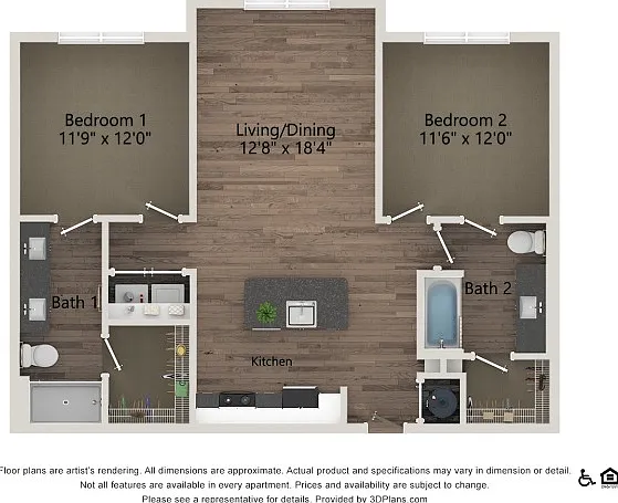 B1A | 2 bed 2 bath | 1026 sq ft B1A | 2 bed 2 bath | 1026 sq ft